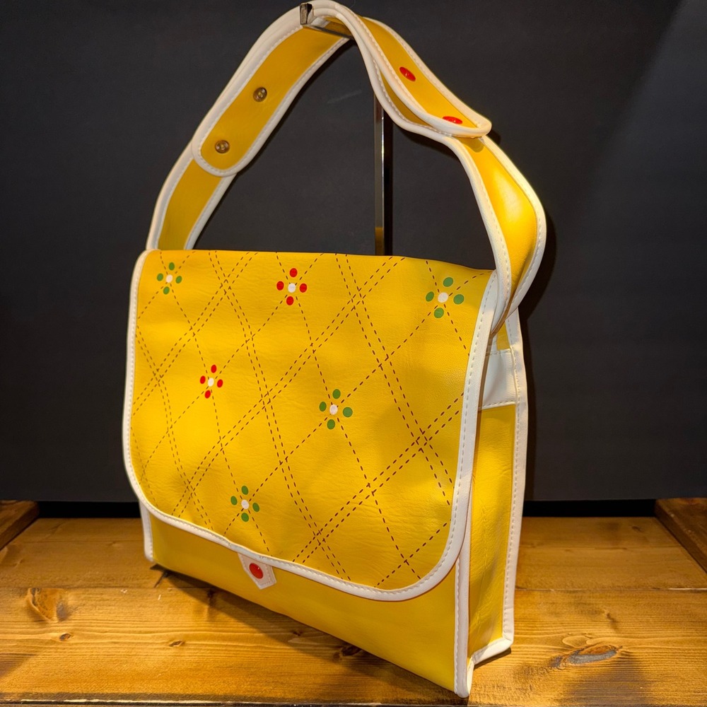 Vintage 2004 Paul Frank Yellow Floral Shoulder Bag Y2K Retro Mod Satchel
